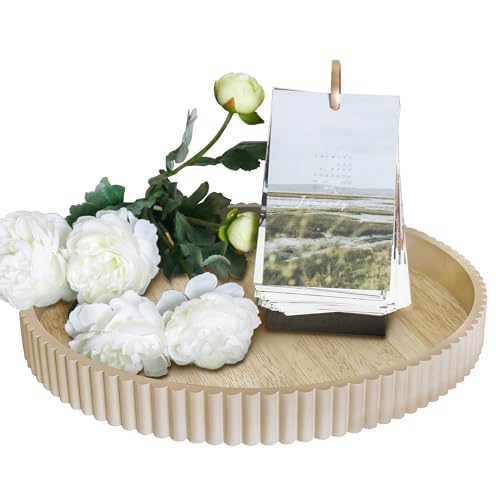 Round Decorative Tray for Coffee Table Decor, 11.8in Wood Decorative Serving Tray for Kitchen Counter,bandejas decorativas, Wooden Serving Tray for Party - color: Wood