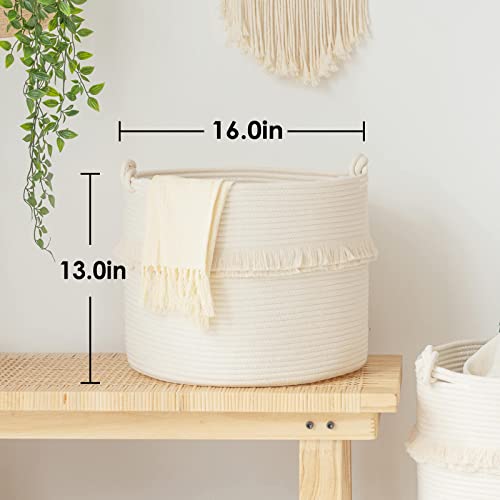 CherryNow 45L Woven Rope Baby Basket with Tassel, 16" x 13", Off-White - color: Off-white, size: 40L (16"W x 13"H)