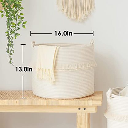 CherryNow 45L Woven Rope Baby Basket with Tassel, 16" x 13", Off-White - color: Off-white, size: 40L (16"W x 13"H)