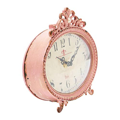 Creative Co-Op Distressed Pewter Mantel Clock, Pink - color: Pink