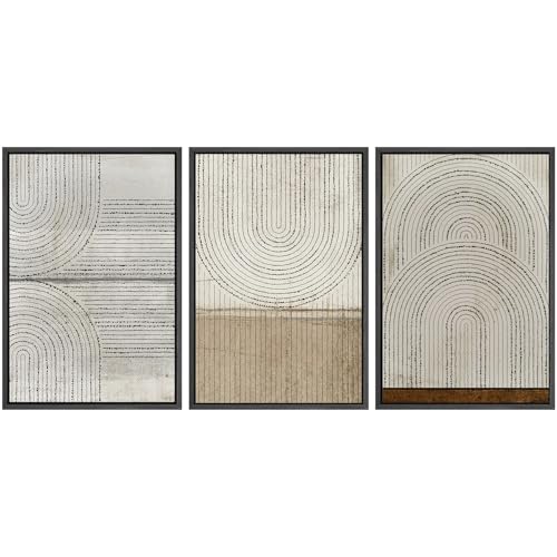 SIGNWIN Framed Canvas Print Wall Art Set Grunge Circle Polygon Collage Abstract Geometric Cozy Neutral Minimalism Modern Art Decorative Boho for Living Room, Bedroom, Office - 16"x24"x3 Black - color: A13-2211-fo52, size: 16"x24"x3 Panels Black