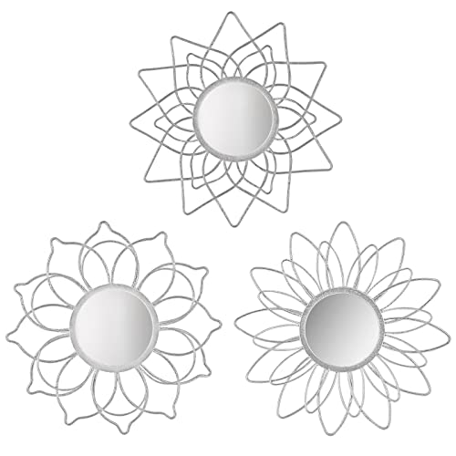 Silver Mirrors for Wall, Metal Flower Circle Mirrors for Home Decoration - color: Silver- B