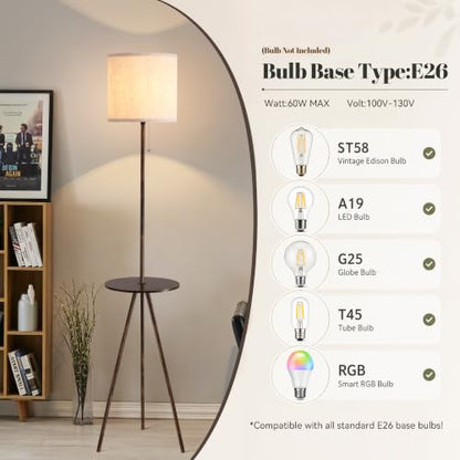Floor Lamp with Side Table, Linen Shade, Standing Lamp for Living Room - color: Rustic Brown