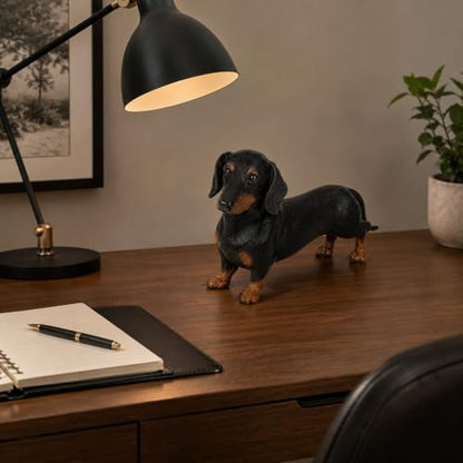 Comfy Hour Dachshund Statue Figurine, 7 Inch Black and Brown Realistic Resin Dog Sculpture, Small Wiener Dog Decor for Shelf, Desk, Bookshelf, Mantel, Entryway, Gift for Pet Lovers