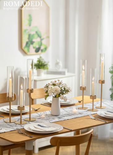Romadedi Glass Hurricane Candle Holders for Candlestick, Gold, Set of 6 - size: 6 PCS