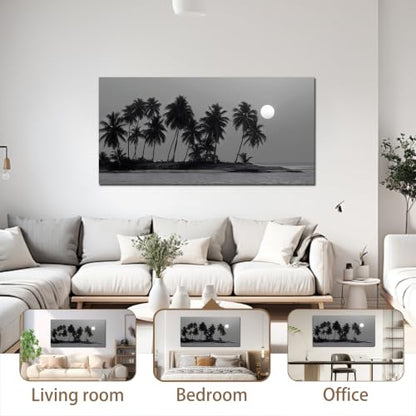 Black and White Wall Art Coastal Landscape Ocean Tree Artwork 20"x40" - size: 20"L x 40"W