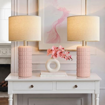 Seealle 23" Modern Ceramic Table Lamps Set of 2, Lamps for Bedroom, Pink - color: Pink