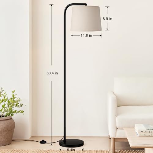 Ambimall Remote-Controlled Floor Lamp - Color Temperature Adjustable and Fully Dimmable, Standing Lamp for Living Room with Rotating Head, Tall Lamp for Bedroom, 9W Bulb Included (Black and Beige) - color: O:Black and Linen Beige(Remote)