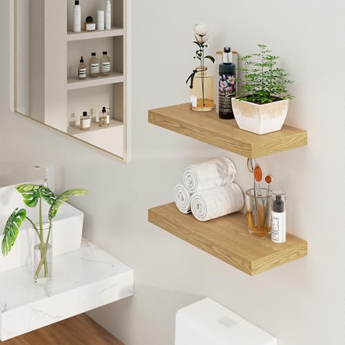 Floating Shelves for Wall, 8 Inch Deep Floating Shelves, 24"W x 8"D Wall Shelves Set of 2, Rustic Wood Floating Shelf for Home Decor, Deep Storage Shelves for Kitchen, Bedroom, Living Room - color: Oak, size: 24"W x 8"D