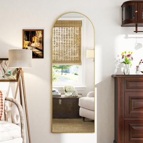 VooBang 18 x 58 inch Arched Full Length Mirror, Gold Arch Floor Mirror Full Length with Stand, Full Body Standing Mirror for Living Room, Bedroom, Hanging or Leaning Against The Wall - color: Gold, size: 58"L x 18"W