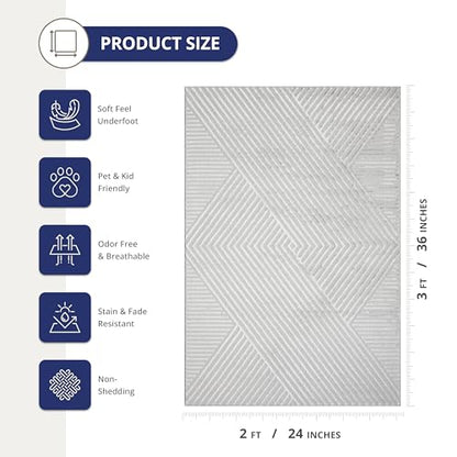 Abani Neutral Grey Area Rug 2' x 3' for Living Room, Bedroom - Criss Cross Line Zen Reiki Pattern - Durable & Easy to Clean - color: Grey, size: 2' x 3' (Rectangular)