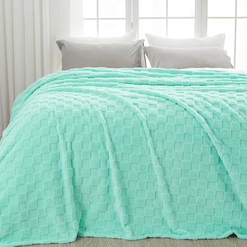 NEWCOSPLAY 3D Checkered Flannel King Blanket, Aqua Checkered, 90"x110" - color: Aqua Checkered, size: King(90"x110")
