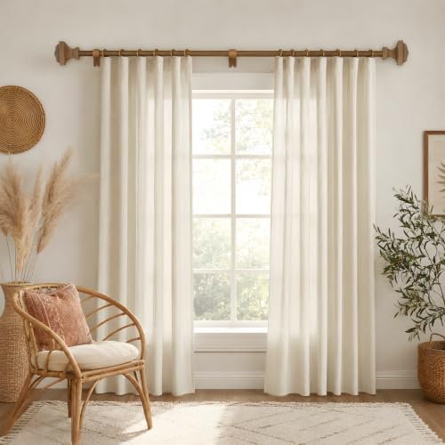 2 Pack Boho Rustic Adjustable Wood Curtain Rod 32-144 Inch, Wood - color: Wood Grain, size: 32'' - 150'' (2 Pack)