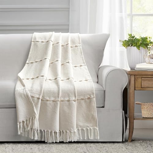 Lush Decor Herringbone Stripe Woven Tassel Yarn Dyed Cotton Throw Blanket 50" W x 60" L Black & Multi - Striped Throw Blankets - Black Couch Blanket - color: Black & Multi