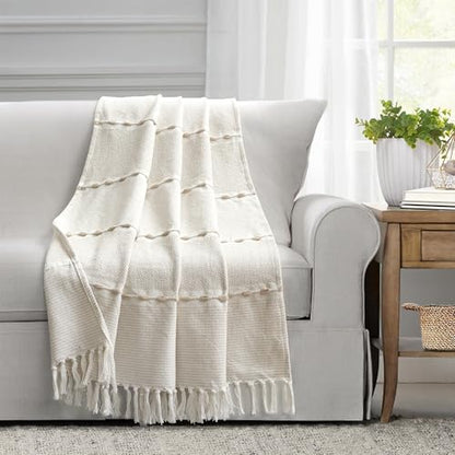Lush Decor Herringbone Stripe Woven Tassel Yarn Dyed Cotton Throw Blanket 50" W x 60" L Black & Multi - Striped Throw Blankets - Black Couch Blanket - color: Black & Multi