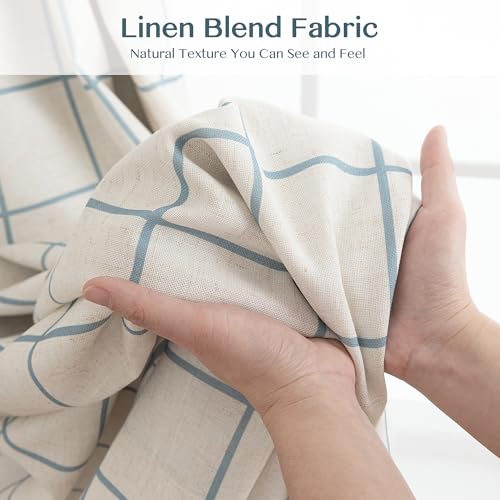 THREE GIRLS Pinch Pleated Plaid Curtains Blackout Linen Gingham Blue Curtains for Living Room,Bedroom Checkered 90 Inches Long Double Layer 2 Panels Set Luxury and Modern Printed Design Darkening - color: Blue, size: 40"W x 90"L (Pack of 2)