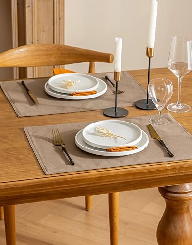 Farmhouse Linen Dining Table Mats Set of 4 Boho Farmhouse Plate Coasters Fabric Indoor Placemats Heat Resistant Washable 12x18 Inch - color: Khaki, size: Set of 4