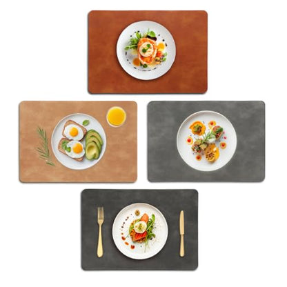 UnivoColors Placemats,Heat Resistant Placemats Set of 4 Washable 12 x 17 Inch,Waterproof Table Mats,Wipeable Pu Place Mats for Kitchen,Dining Room.(Dark Gray+Grey+Camel+Reddish Brown) - color: Dark Gray+grey+camel+reddish Brown