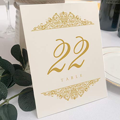 Paisley Table Numbers, Gold, 1-70 | Double Sided Tent or For Use in a Stand - Wedding Receptions, Special Events, Parties, and Restaurants - Made in the USA - color: Gold, size: Numbered 1 - 70