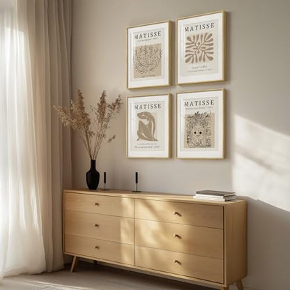 Framed Neutral Beige Matisse Abstract Wall Art for Bathroom, 12x16 Inch - color: Neutral, size: 12" W x 16" H x 4Pcs