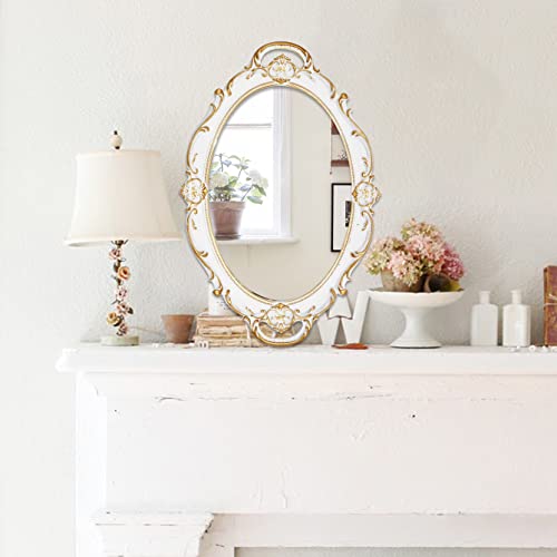 Eaoundm 14.5 x 10 inchs Oval Antique Mirror (White 2 Pcs) - color: White 2 Pcs