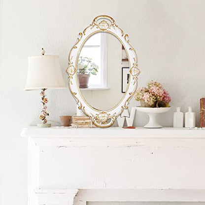 Eaoundm 14.5 x 10 inchs Oval Antique Mirror (White 2 Pcs) - color: White 2 Pcs