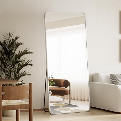 BEAUTYPEAK 71" x 26" Rounded Corner Full Length Mirror with Stand, Silver - color: Silver, size: 71"L x 26"W