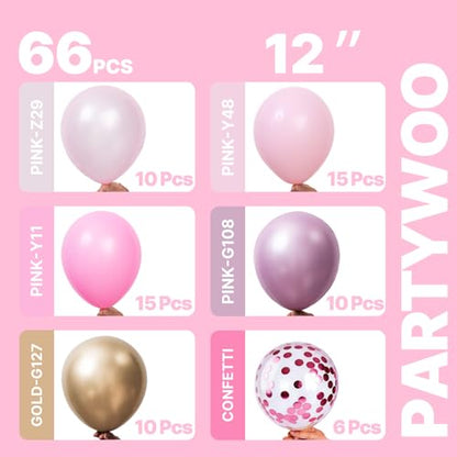 PartyWoo Pink and Gold Balloons 66pcs 12 Inch Gold Pearl Hot Pink Balloons - color: Pink-3315