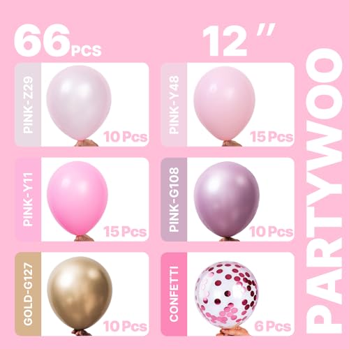PartyWoo Pink and Gold Balloons 66pcs 12 Inch Gold Pearl Hot Pink Balloons - color: Pink-3315