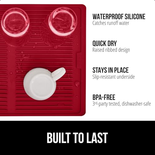 GORILLA GRIP Patented BPA-Free Silicone Dish Drying Mat, 18x16, Red - color: Red, size: 18" x 16", style: Silicone