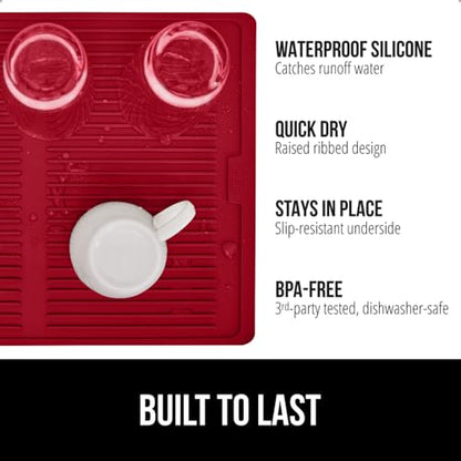 GORILLA GRIP Patented BPA-Free Silicone Dish Drying Mat, 18x16, Red - color: Red, size: 18" x 16", style: Silicone