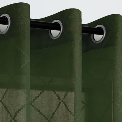 KOUFALL Olive Green Curtains with Diamond Plaid, Sheer Dark Moody Curtains for Bedroom Living Room, Wide 52 x 63 Inch Length, 2 Panels Set - color: Olive Green, size: 52"W x 63"L (Pack of 2)