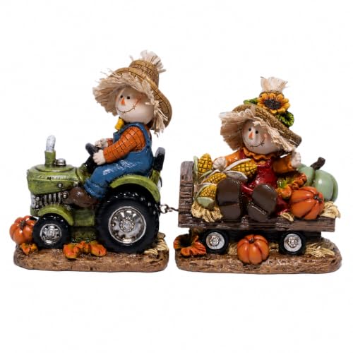 Hodao Thanksgiving Scarecrow Tractor Figurine, Harvest Table Decor - color: Scarecrow Tractor