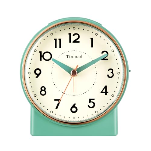 Tinload 4.3" Retro Analog Alarm Clock, Vintage Decor, No Ticking Silent, Easy to Set, Gradual Rise Alarm, On/Off Switch on Side, Gentle Wake, Snooze, Lighted on Demand, Battery Operated, Retro Green - color: Retro Green
