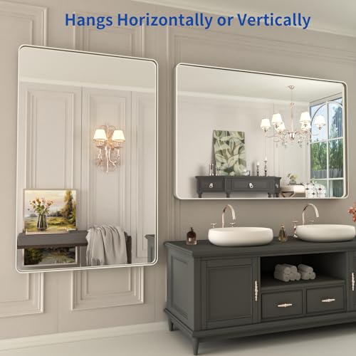 WEER Bathroom Vanity Mirror Brushed Nickel 48X30 Inch - color: Brushed Nickel, size: 48"L x 30"W