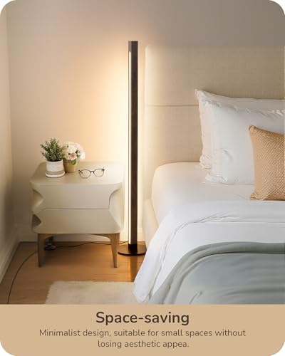EDISHINE Wooden Corner Lamp with Remote, Dual Lighting, 7CCT & Dimmable - color: Dark Walnut