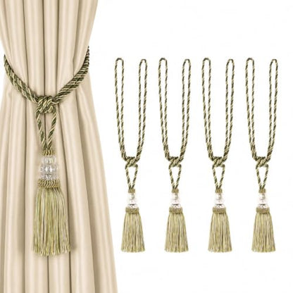 BEL AVENIR 4 Pack Curtain Tiebacks Hand-Woven Holdbacks Tassels Tiebacks - color: Mix Green, size: 4 Pack