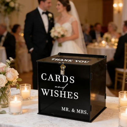 Black Acrylic Card Box with Slot & Lock, DIY Large Wedding Card Boxes for Reception, Elegant Money Envelop Gift Cards Box for Party Wedding Birthday Baby Shower Graduation Table Decor - style: Acrylic