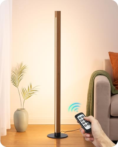 EDISHINE Wooden Floor Lamp with Remote, Dual Lighting, 7CCT & Dimmable - color: Light Brown