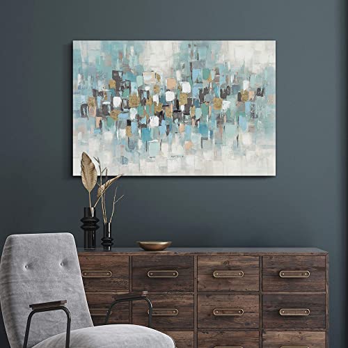 arttitue Abstract Teal Canvas Painting Artwork: Contemporary Gallery Hand Painted Textured Picture Modern Bedroom Living Room Wall Art Decor Home Office Decoration 36"x24" - color: Abstract 02, size: 36"L x 24"W