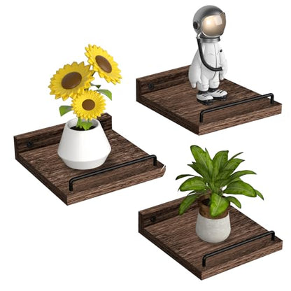RYOFOBETTO Small Floating Shelf, 6X6 Inches Farmhouse Wall Shelves for Living Room, Bedroom, Picture Frames, Plants, Kitchen, Set of 3 (Brown) - color: Dark Brown, size: 6"