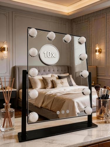 Makeup Vanity Mirror with Lights,10X, Black 17.12"x13.77" - color: Dark Black
