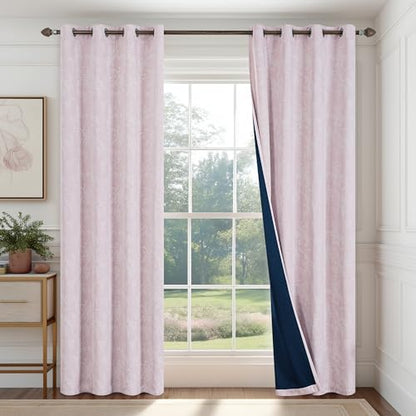 FMFUNCTEX Pink Floral Jacquard Blackout Curtains, 52X90 Inches, 2 Panels - color: Pink, size: 52"W x 90"L (Pack of 2)