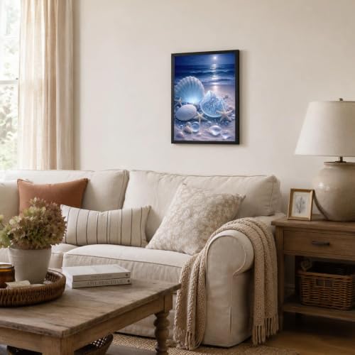 Black Framed Seashell Wall Art, Coastal Pictures Wall Decor, 12x16 in - color: Blue