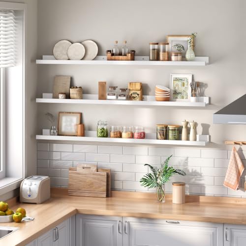 HOOBRO Floating Shelves, Wall Shelf Set of 3, 47.2 Inches Hanging Shelf - color: White, size: 47.2 Inches