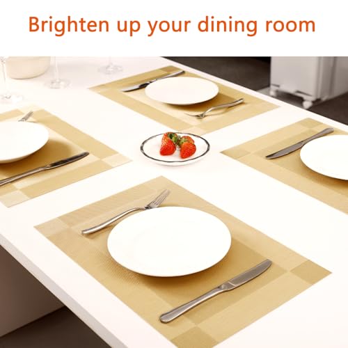 Gold Vinyl Placemats Set of 6, Heat Resistant Table Placemats - color: Gold