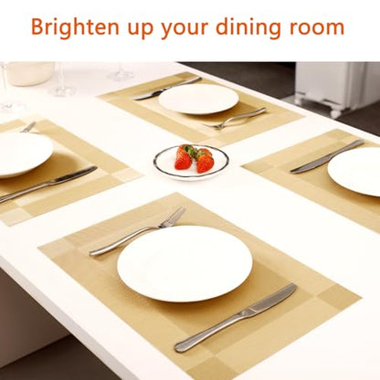 Gold Vinyl Placemats Set of 6, Heat Resistant Table Placemats - color: Gold