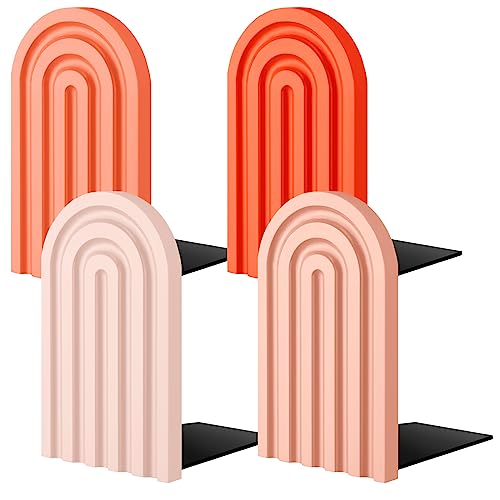 Harloon 4 Pcs Boho Arch Bookends Rainbow Wooden Book Ends, Coral Color - color: Coral Color