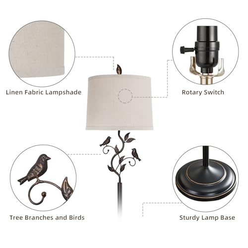 63" Rustic Unique Bird Leaf Floor Lamp for Living Room - color: Bronze