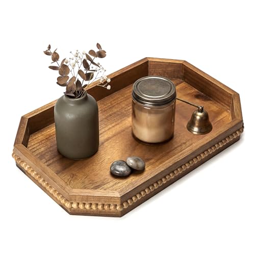 EOSAHR Acacia Wood Decorative Tray: Serving Tray for Room Decor, Brown - color: Acacia
